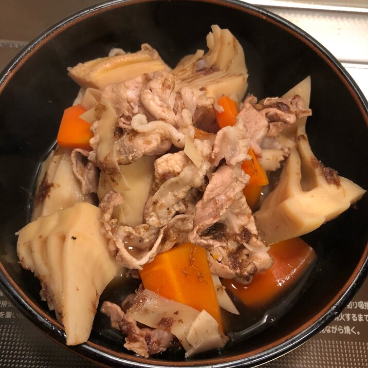 かつお節の香りとダシが旨い♪豚肉と筍の煮物^_^